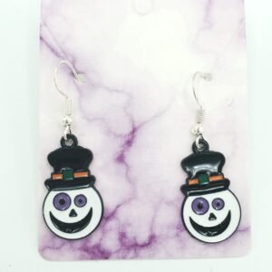 Skull with top hat enamel black trim earrings