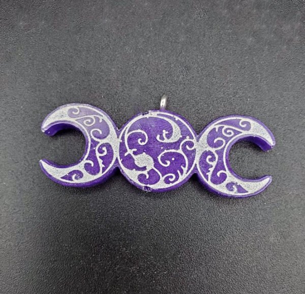 Swirly Triple moon charm, assorted colors, purple